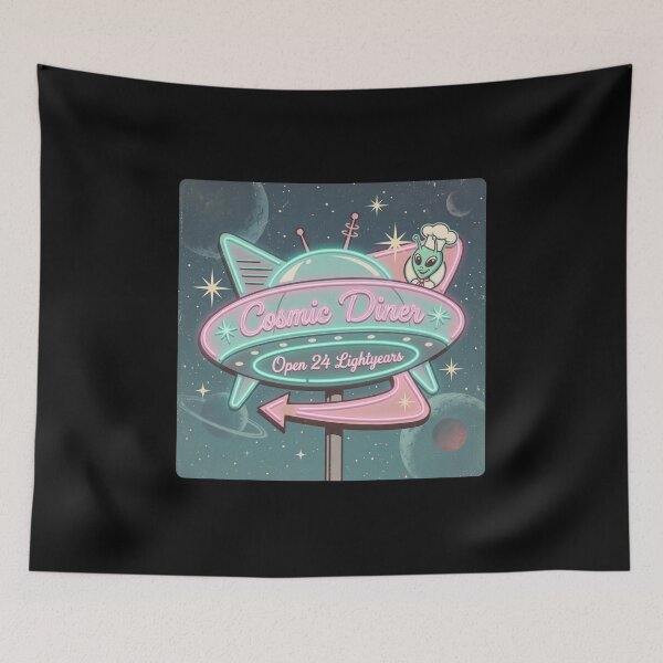 Item preview, Atomic Age Retro Futurism Cosmic Diner UFO Sign designed and sold by ryanguas.