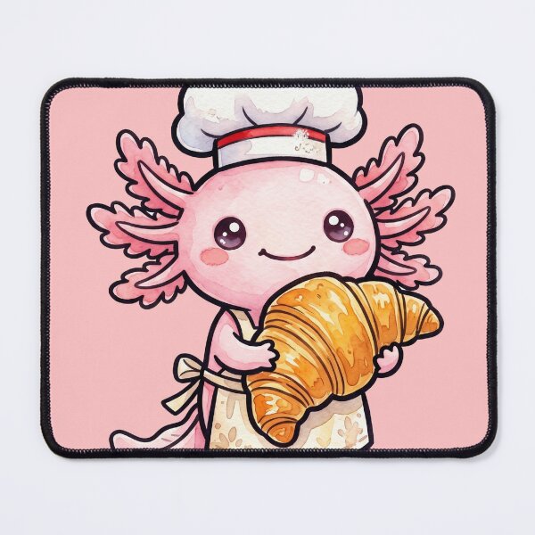 Item preview, Kawaii Axolotl Chef Croissant Bake Art designed and sold by POSTEPIC.