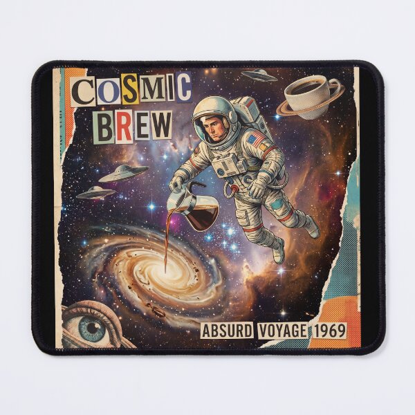 Item preview, Surreal Collage Retro Astronaut Pouring Coffee Nebula designed and sold by ryanguas.