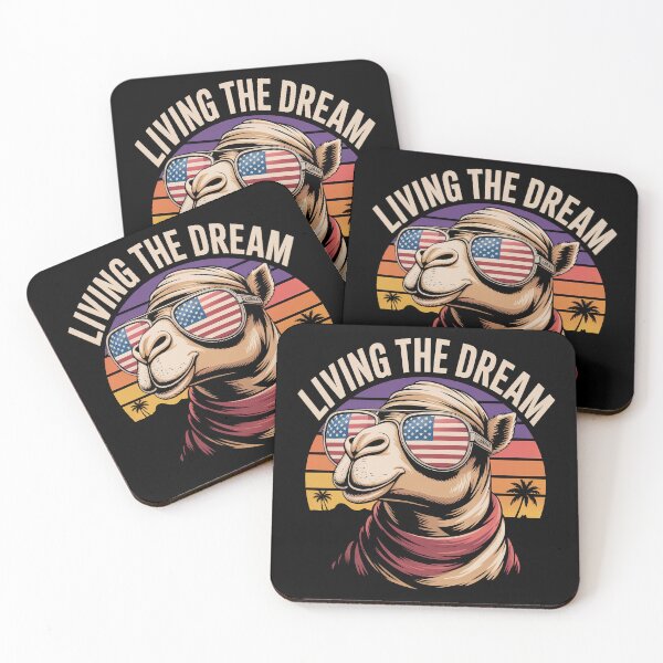 Item preview, Living The Dream Funny USA Camel Retro Sunset designed and sold by IvoryArtDesign.
