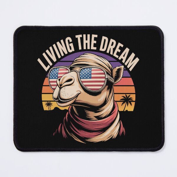 Item preview, Living The Dream Funny USA Camel Retro Sunset designed and sold by IvoryArtDesign.