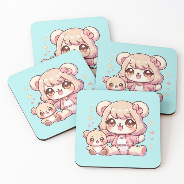 Item preview, Adorable Pink Kawaii Bear Girl and Tiny Teddy Friend designed and sold by carestazafeli.