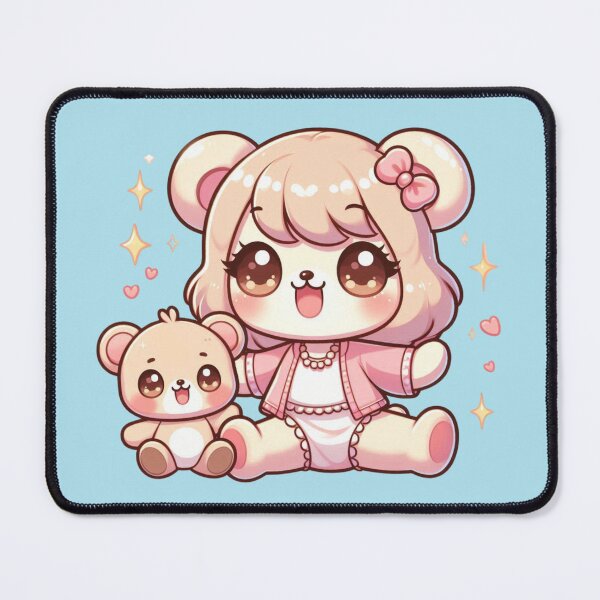 Item preview, Adorable Pink Kawaii Bear Girl and Tiny Teddy Friend designed and sold by carestazafeli.