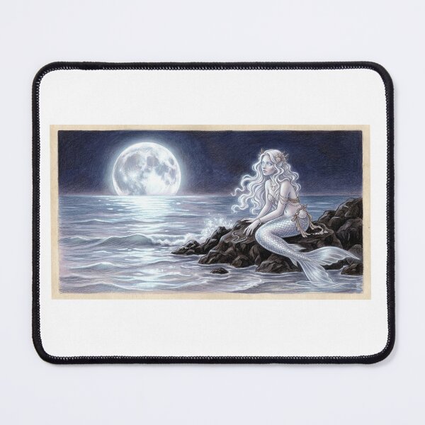 Item preview, Serene Mermaid Moonlight Fantasy Illustration designed and sold by AbrattaArt.