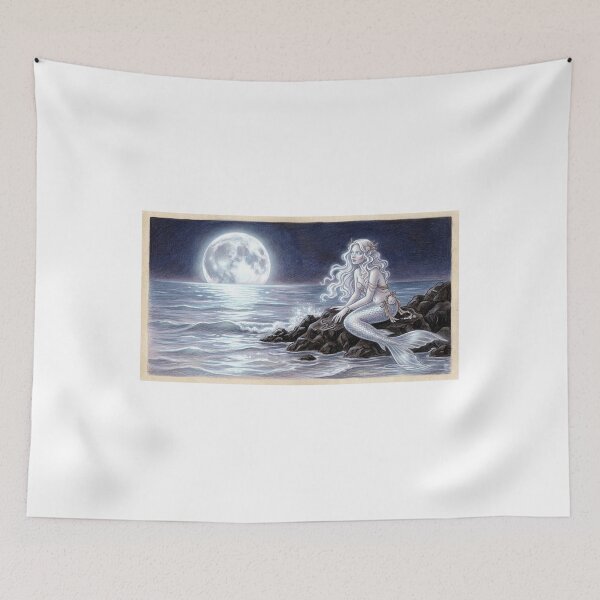 Item preview, Serene Mermaid Moonlight Fantasy Illustration designed and sold by AbrattaArt.