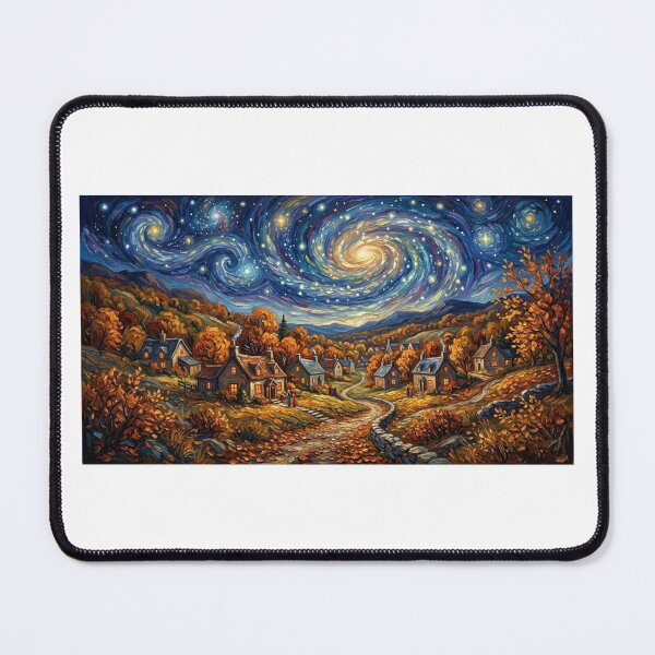 Item preview, Magical Autumn Village Starry Night Art Print designed and sold by AbrattaArt.