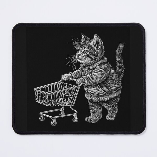 Item preview, Shopping Cart Kitten – Black and White Cute Cat Art designed and sold by inkoutninja.