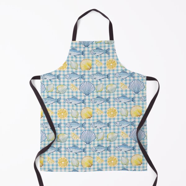 Item preview, Coastal Picnic Gingham Pattern | Vintage Mediterranean Fish and Lemon | Blue Plaid Summer Seafood Aesthetic | Amalfi Coast Cottagecore Picnic | Mediterranean Blue Gingham Seafood designed and sold by VivaFy.
