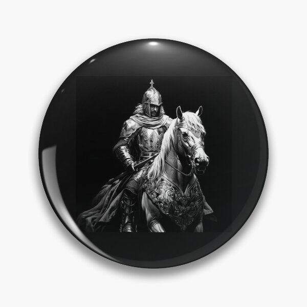 Item preview, Armored Medieval Knight Rider – Black and White Horse Art designed and sold by inkoutninja.