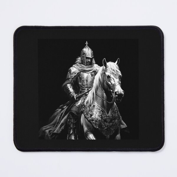 Item preview, Armored Medieval Knight Rider – Black and White Horse Art designed and sold by inkoutninja.