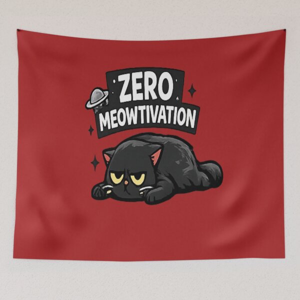 Item preview, Zero Meowtivation Funny Black Cat Meme Design designed and sold by Artbysarmina.