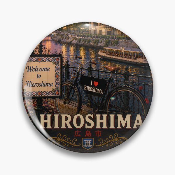 Item preview, Evening atmosphere in Hiroshima – Japanese retro travel poster designed and sold by Earth Celebration Designs.