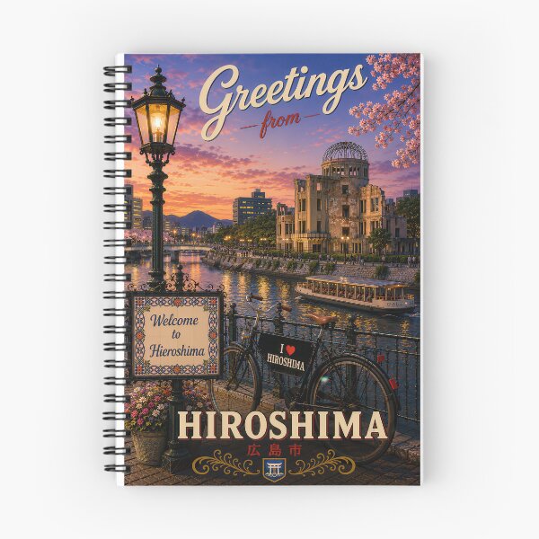 Item preview, Evening atmosphere in Hiroshima – Japanese retro travel poster designed and sold by Earth Celebration Designs.