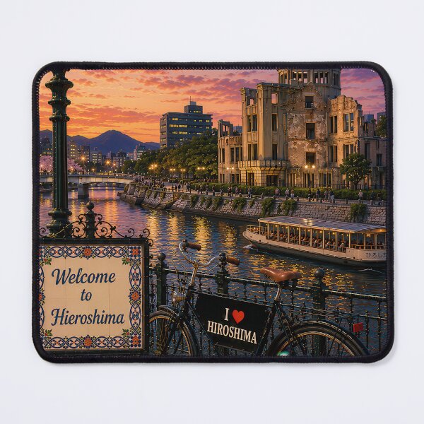 Item preview, Evening atmosphere in Hiroshima – Japanese retro travel poster designed and sold by Earth Celebration Designs.