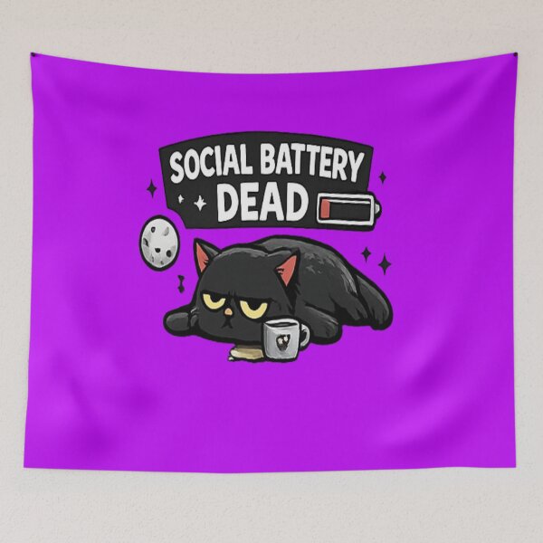 Item preview, Social Battery Dead Funny Black Cat Design designed and sold by Artbysarmina.