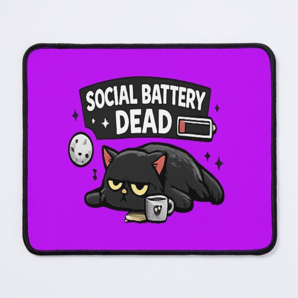 Item preview, Social Battery Dead Funny Black Cat Design designed and sold by Artbysarmina.