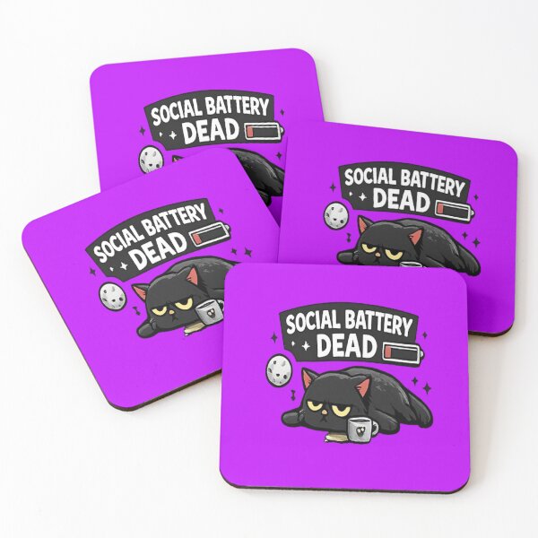 Item preview, Social Battery Dead Funny Black Cat Design designed and sold by Artbysarmina.