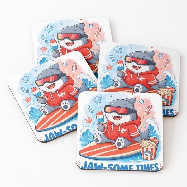 Item preview, Jaw‑some Times – Cyberpunk Shark on Surfboard designed and sold by majesty-prints.