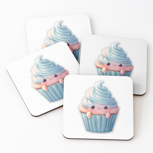 Item preview, Adorable Kawaii Cupcake Sticker Featuring Light Blue Frosting Swirl with a Cute Smiling Face designed and sold by Niageadon.
