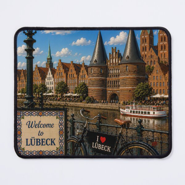 Item preview, Lübeck Hanseatic City – Vintage travel poster with Holsten Gate designed and sold by Earth Celebration Designs.