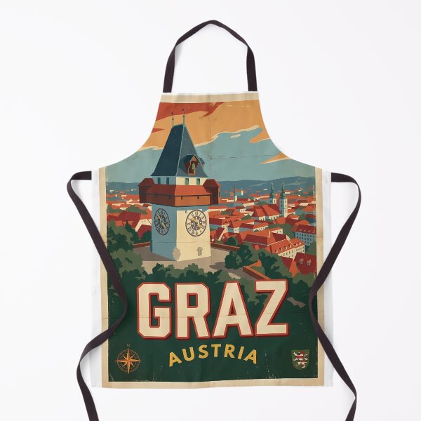 Item preview, Graz Austria Retro Travel Poster with Clock Tower City View designed and sold by Ar0undTheW0rld.