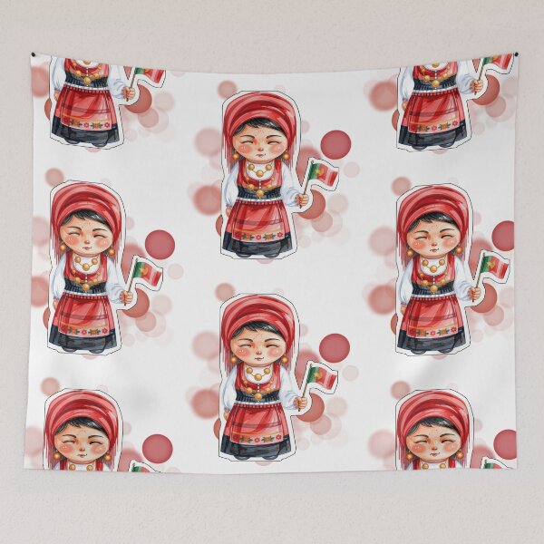 Item preview, Portuguese Woman in Traditional Costume Holding Portugal Flag designed and sold by iamKRUK.