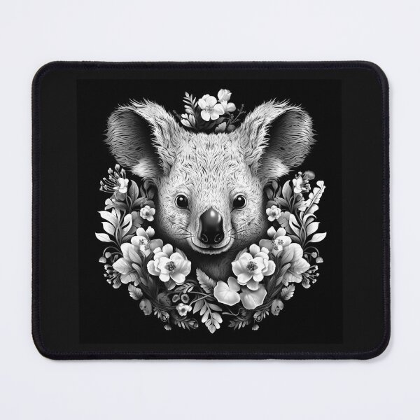 Item preview, Cute Floral Koala Face – Black and White Botanical Animal Art designed and sold by inkoutninja.