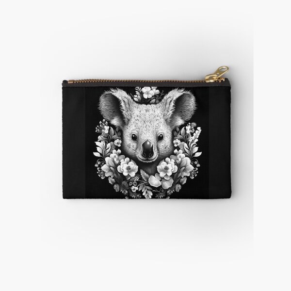 Item preview, Cute Floral Koala Face – Black and White Botanical Animal Art designed and sold by inkoutninja.