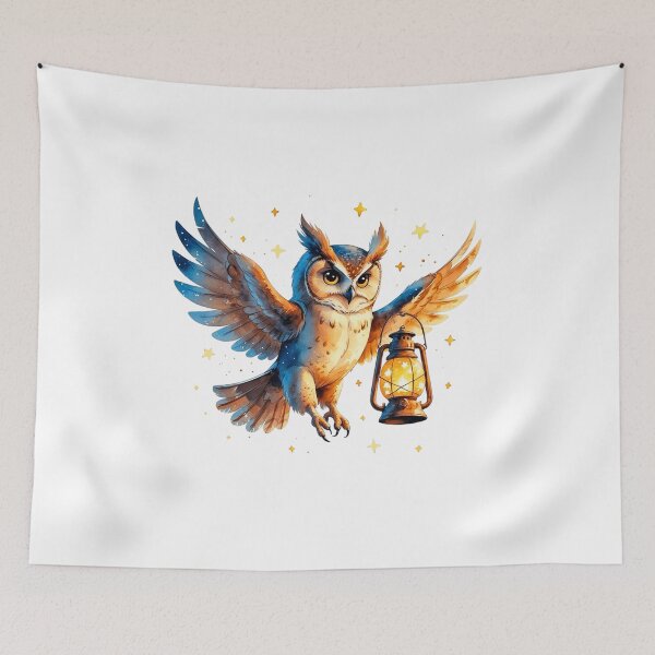 Item preview, Majestic Owl Flying with Glowing Lantern Night Art designed and sold by AQUILAKREO.