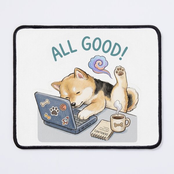 Item preview, All Good Shiba Inu Sleeping On Laptop Sticker designed and sold by CrystalMineArts.