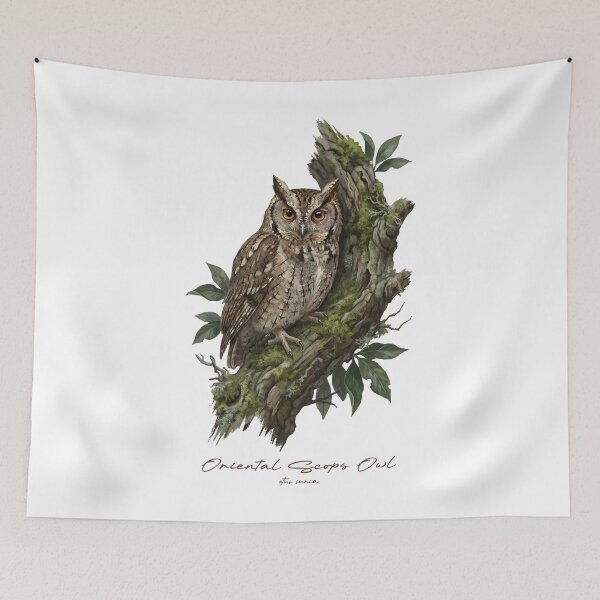 Item preview, Oriental Scops Owl on Mossy Tree designed and sold by Takeda-art.