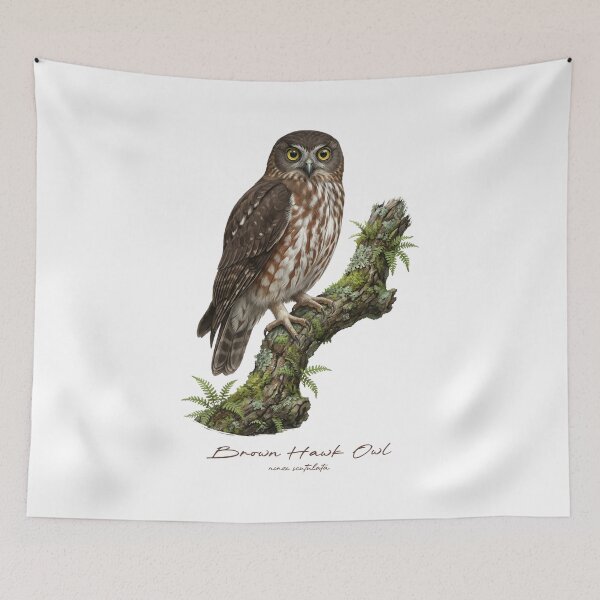 Item preview, Brown Hawk Owl on Mossy Branch designed and sold by Takeda-art.