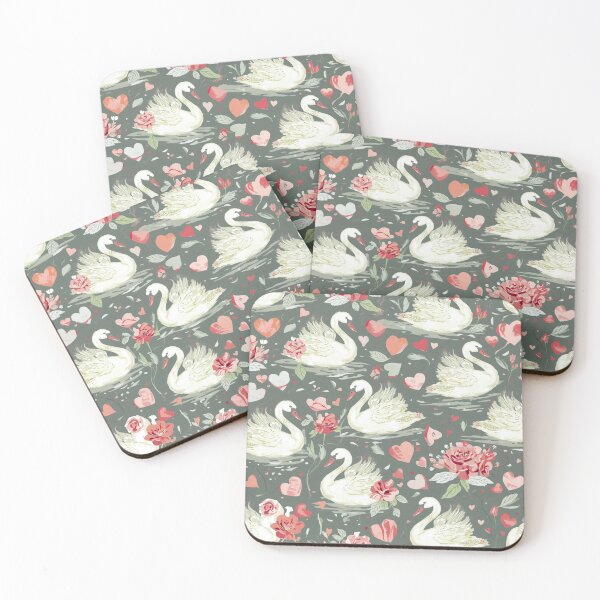 Item preview, Rustic Elegant Swans & Hearts Elements Pattern designed and sold by CDPrintsDesigns.