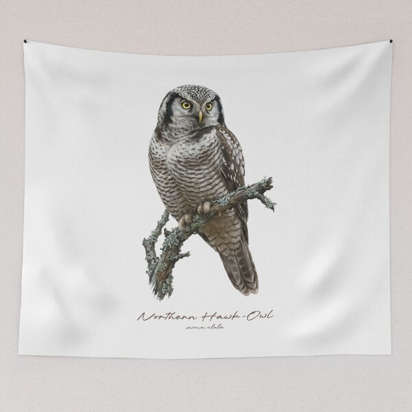 Item preview, Northern Hawk-Owl on Rustic Branch designed and sold by Takeda-art.