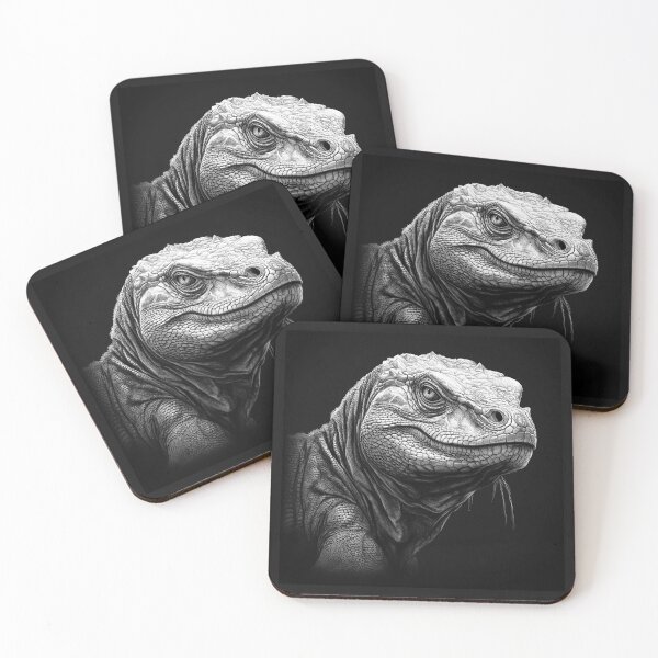 Item preview, Black and White Iguana Portrait – Detailed Reptile Animal Art designed and sold by inkoutninja.