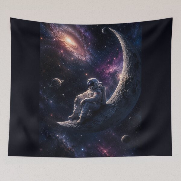 Item preview, Astronaut on Moon Metal Poster | Galaxy Space Wall Art | Cosmic Universe Print designed and sold by irfanshikh.