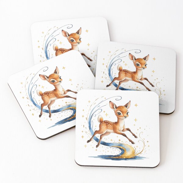 Item preview, Magical Deer Leaping with Golden Stardust Trail Art designed and sold by AQUILAKREO.