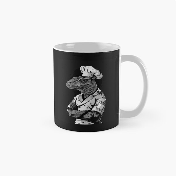 Item preview, Lizard Chef in Hat – Black and White Reptile Cooking Art designed and sold by inkoutninja.