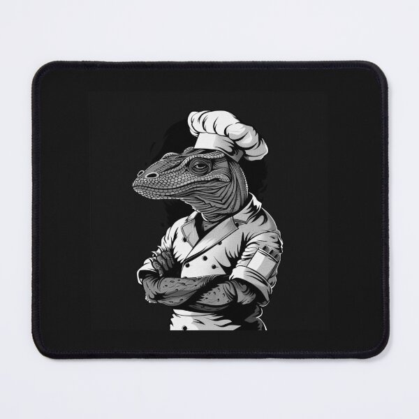 Item preview, Lizard Chef in Hat – Black and White Reptile Cooking Art designed and sold by inkoutninja.