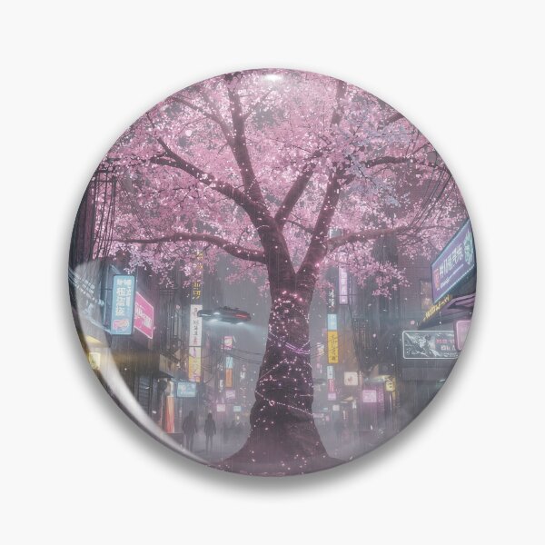 Item preview, Cyberpunk Neon Sakura Tree in Neo-Tokyo Alley designed and sold by Japanese World.