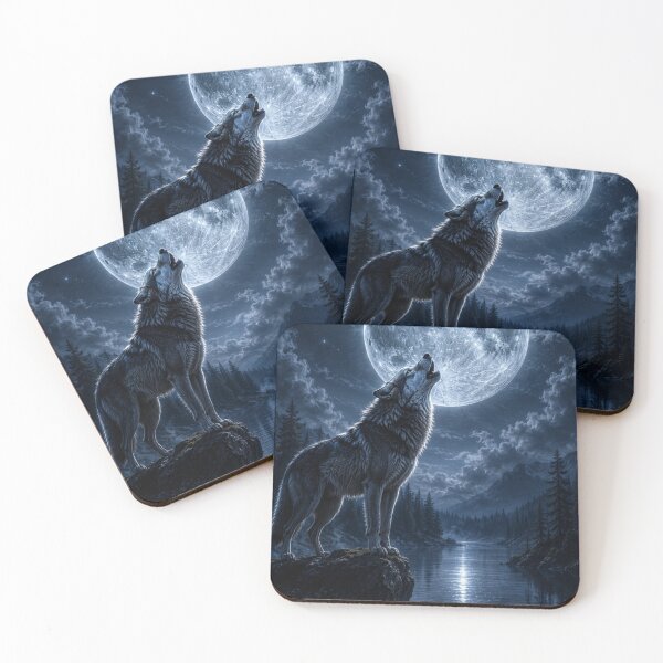 Item preview, Lone Wolf Howling Moon Metal Poster | Wildlife Wall Art | Dark Forest Print designed and sold by irfanshikh.