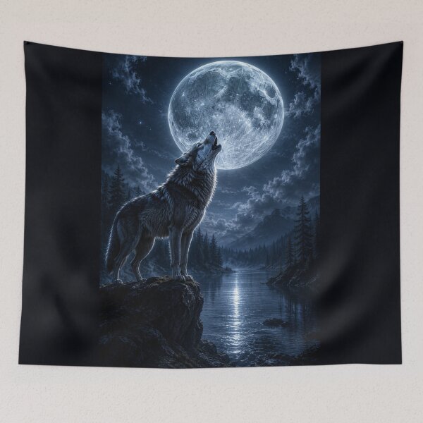 Item preview, Lone Wolf Howling Moon Metal Poster | Wildlife Wall Art | Dark Forest Print designed and sold by irfanshikh.