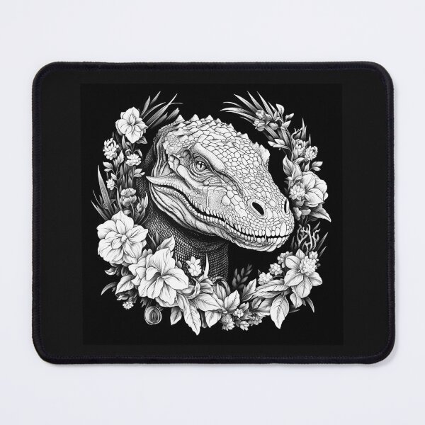 Item preview, Floral Iguana Portrait – Black and White Reptile Botanical Art designed and sold by inkoutninja.