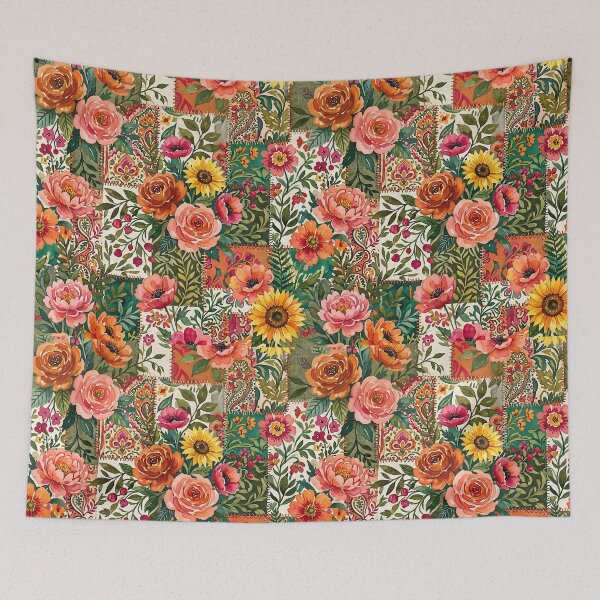Item preview, Vibrant Patchwork Floral Garden Pattern designed and sold by SplashTastic.