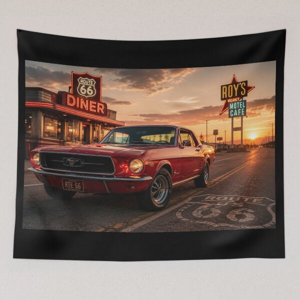 Item preview, Classic Mustang Retro Car Metal Poster | Vintage Route 66 Wall Art | Garage Decor designed and sold by irfanshikh.