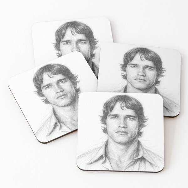 Item preview, Black and White Action Hero Pencil Portrait Print | Vintage Cinematic Sketch Wall Art | Muscle Icon Illustration designed and sold by Leon Woods Pencil Art.