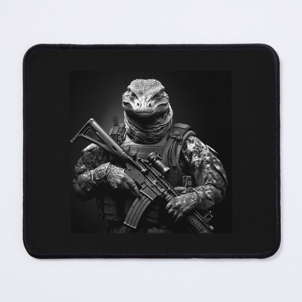 Item preview, Tactical Iguana Soldier – Black and White Reptile Warrior Art designed and sold by inkoutninja.