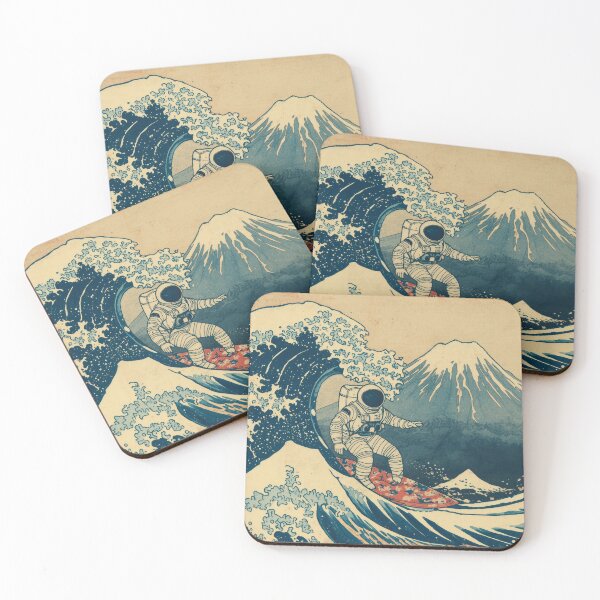 Item preview, Surreal Ukiyo-e Astronaut Surfing The Great Wave Mt. Fuji designed and sold by Japanese World.
