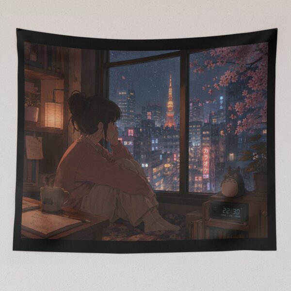 Item preview, Lofi Japanese Girl Metal Poster | Anime Aesthetic Wall Art | Cozy Room Decor designed and sold by irfanshikh.
