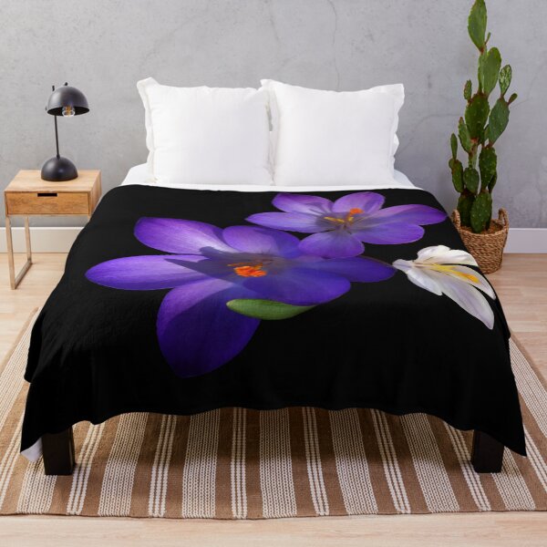 Item preview, Purple and White Crocus Flowers on Black Background designed and sold by MajikFlower.